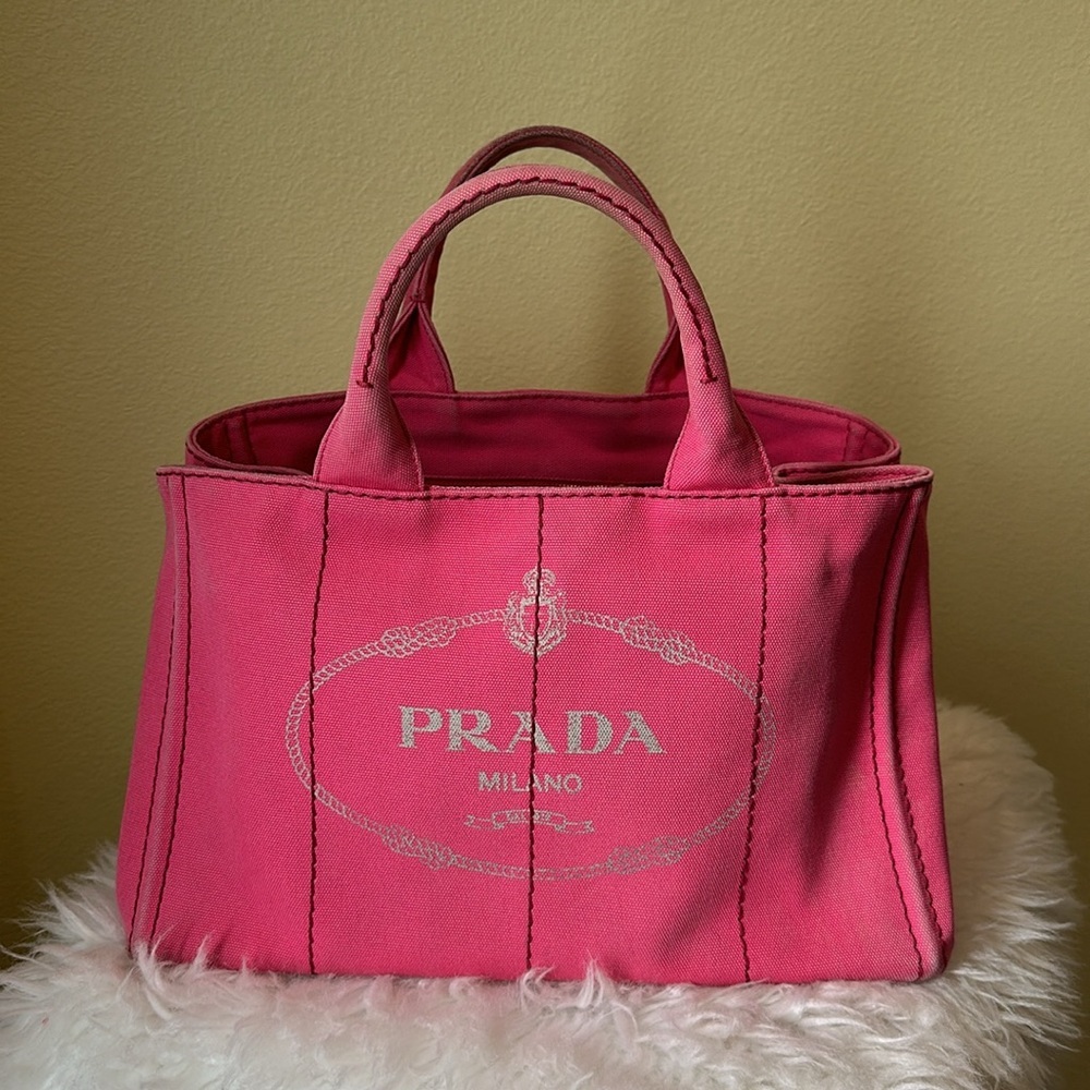 💯Authentic Prada Canapa Tote Pink  Bag🍀 - Picture 12 of 17